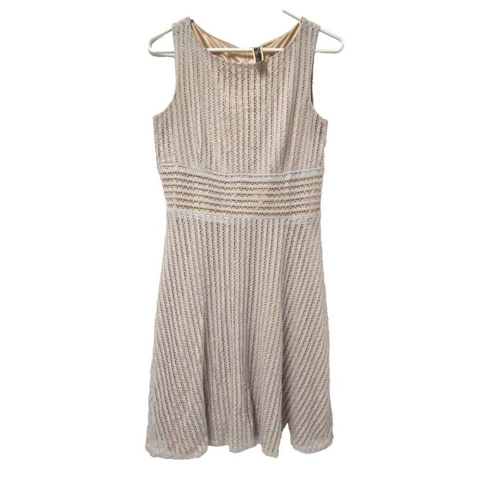 Julian Taylor Womens Dress 8 Fit N Flare Grey Gold Liner Eyelet Sleeveless